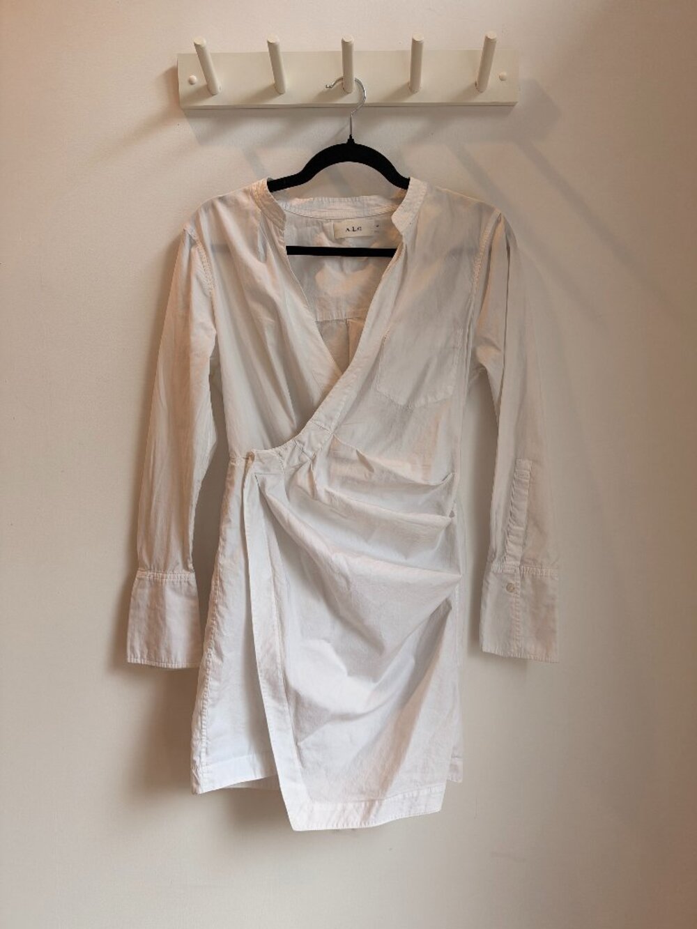 A.L.C. White Cotton Wrap Shirt Dress Long Sleeve Size 2
